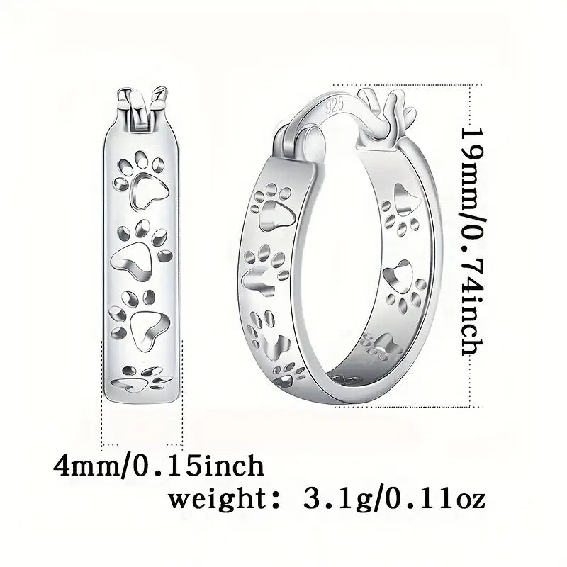 Sterling Silver Paw Prints Hoop Earrings