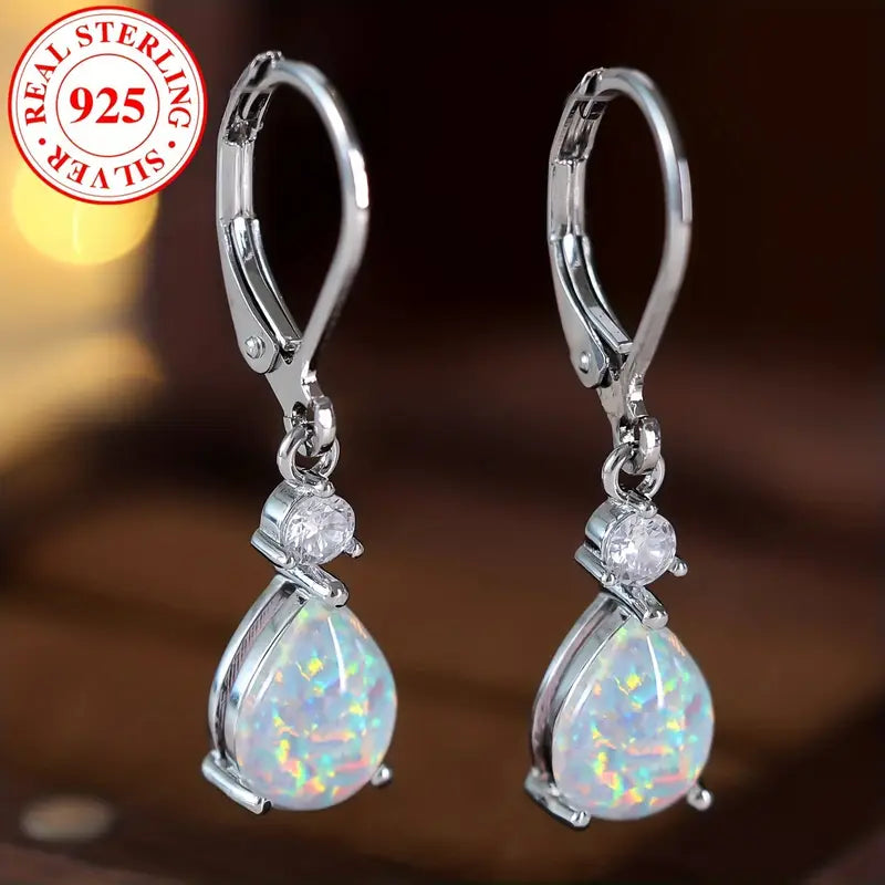 Sterling Silver Teardrop Opal Drop Earrings