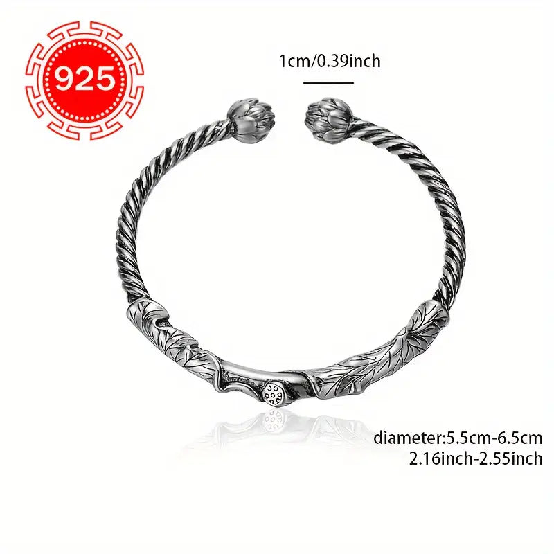 Sterling Silver Men's Lotus Torque Bangle 28g