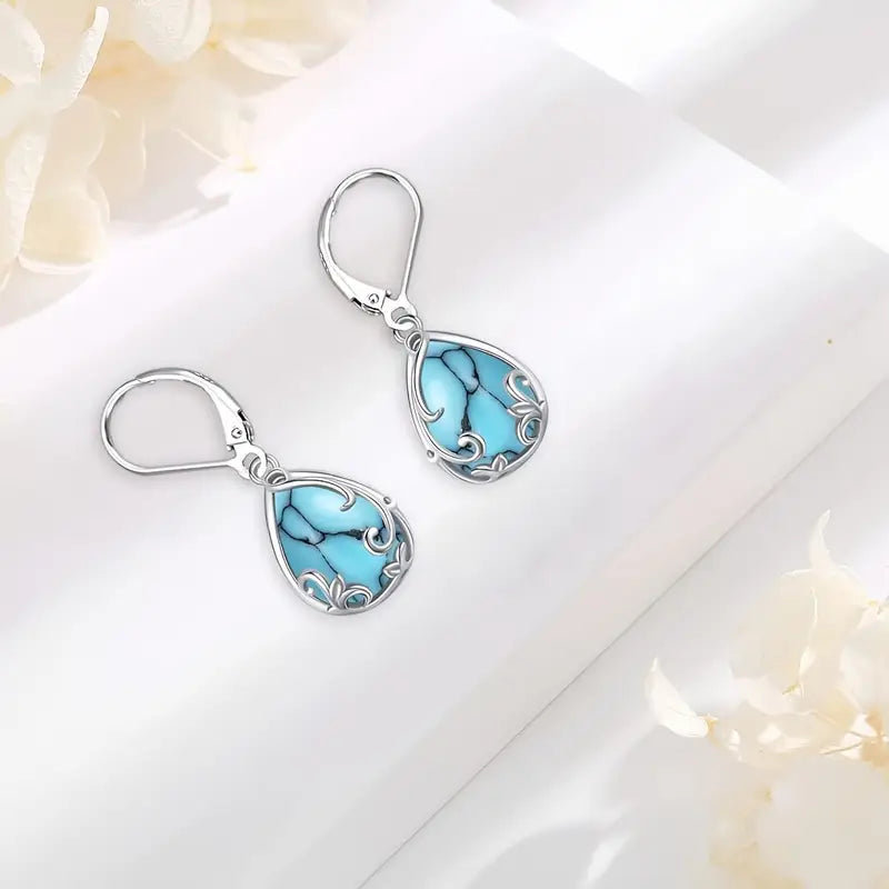Sterling Silver Filigree Turquoise Teardrop Drop Earrings