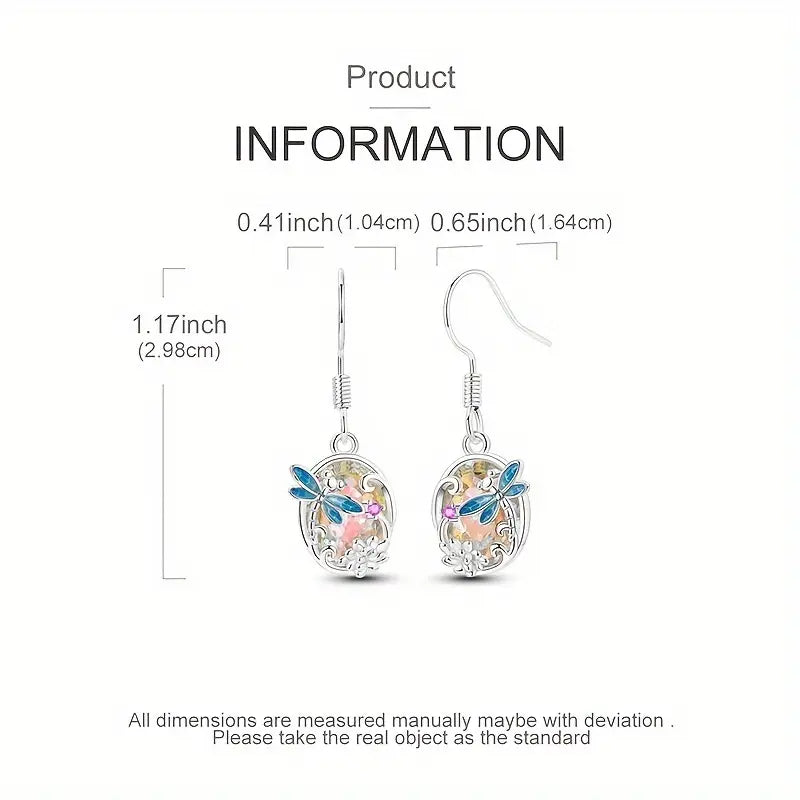 Sterling Silver Dragonfly Floral Cubic Zirconia Drop Earrings