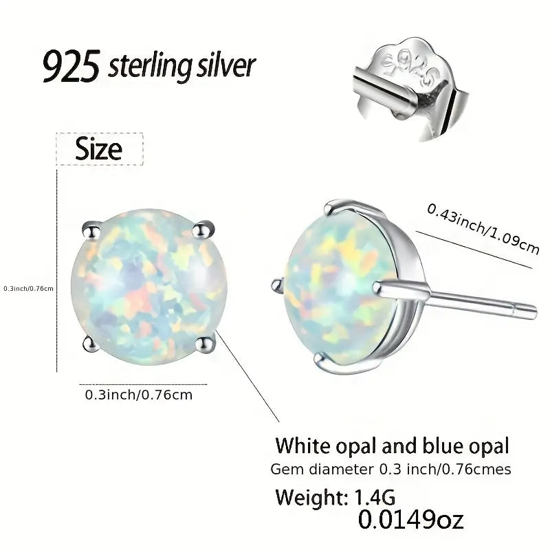 Sterling Silver Round Orange Opal Stud Earrings