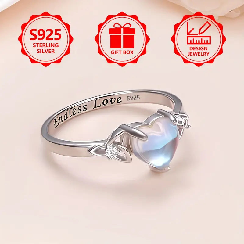 Sterling Silver Celtic Knot Moonstone Heart Ring size P