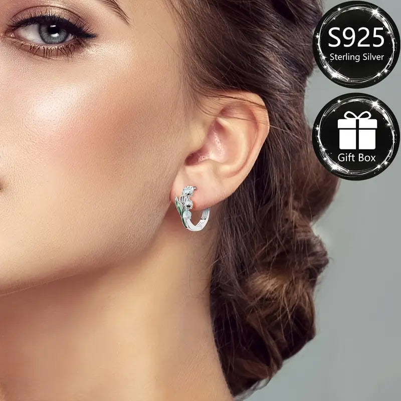 Sterling Silver Bell Flower Hoop Earrings