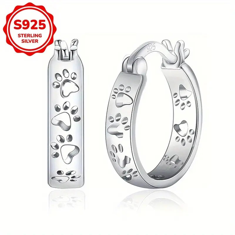 Sterling Silver Paw Prints Hoop Earrings