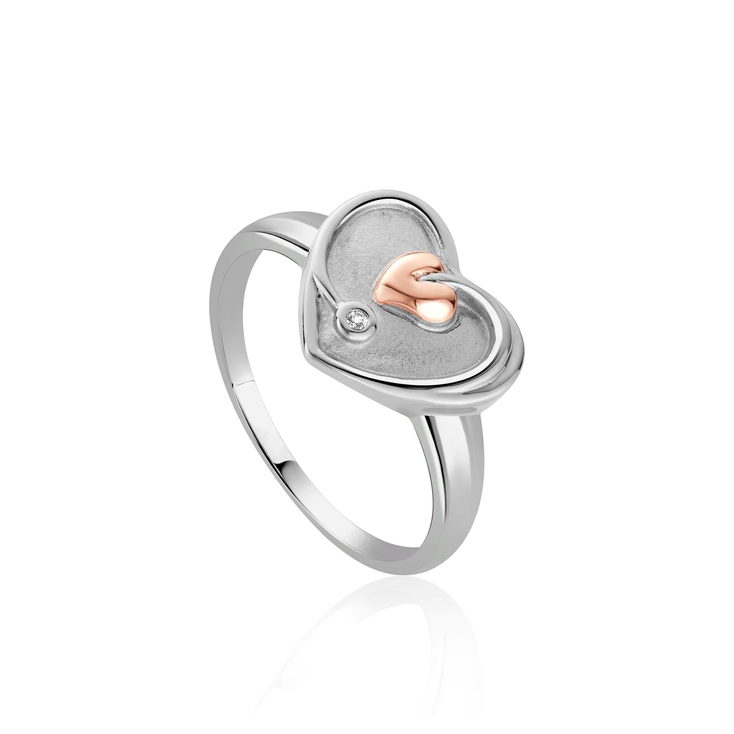 Clogau Sterling Silver & 9ct Rose Gold Tree of Life White Topaz Heart Ring size L or O