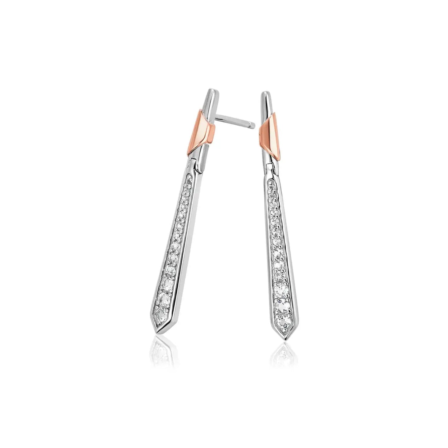 Clogau Sterling Silver & 9ct Rose Gold Showstopper White Topaz Drop Earrings