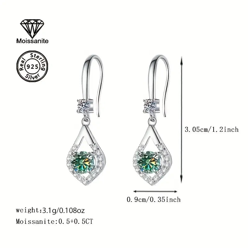 Sterling Silver 0.5ct Blue/Green Moissanite Teardrop Hook Drop Earrings