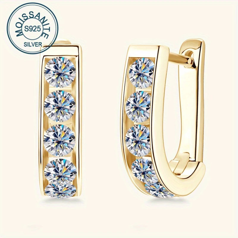 Sterling Silver Yellow Gold Plated 1ct White Moissanite Huggie Hoop Earrings