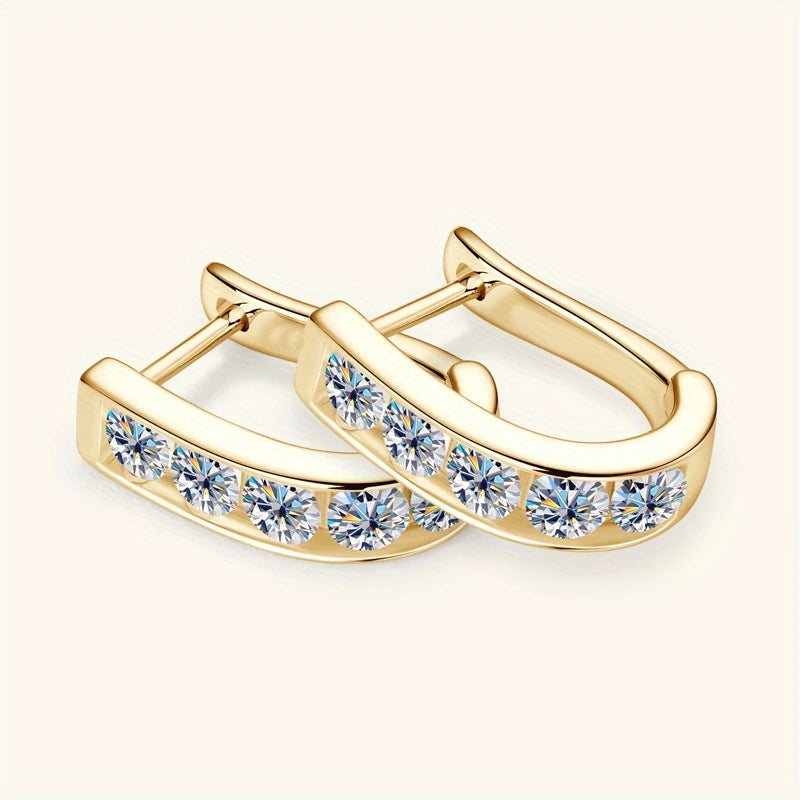 Sterling Silver Yellow Gold Plated 1ct White Moissanite Huggie Hoop Earrings