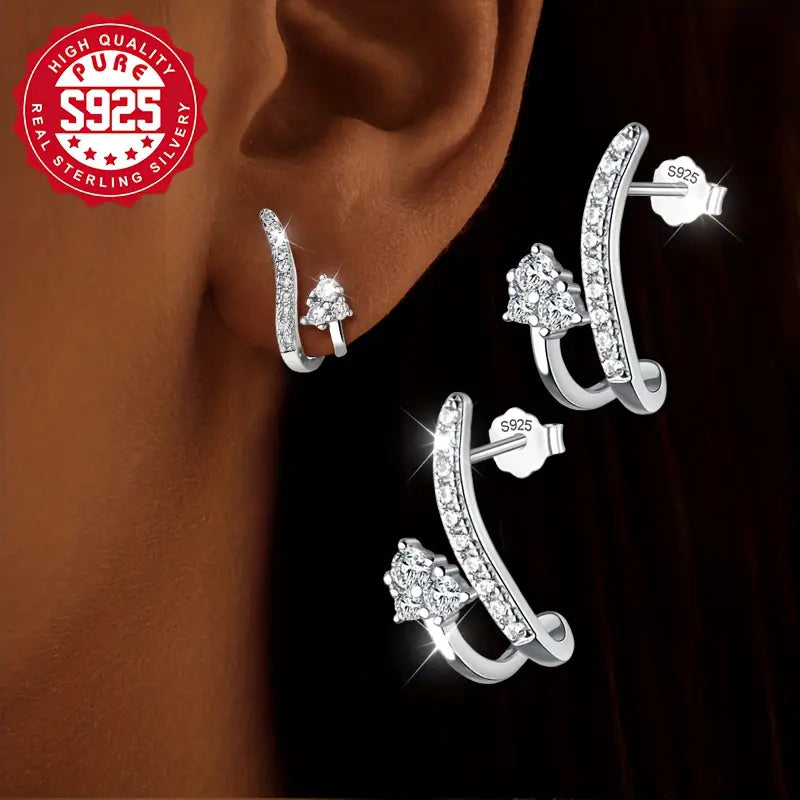 Sterling Silver Cubic Zirconia Vine Stud Earrings