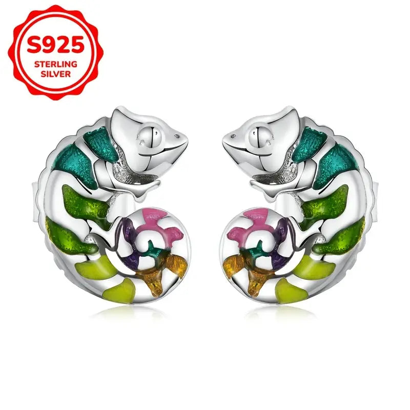 Sterling Silver Chameleon Stud Earrings
