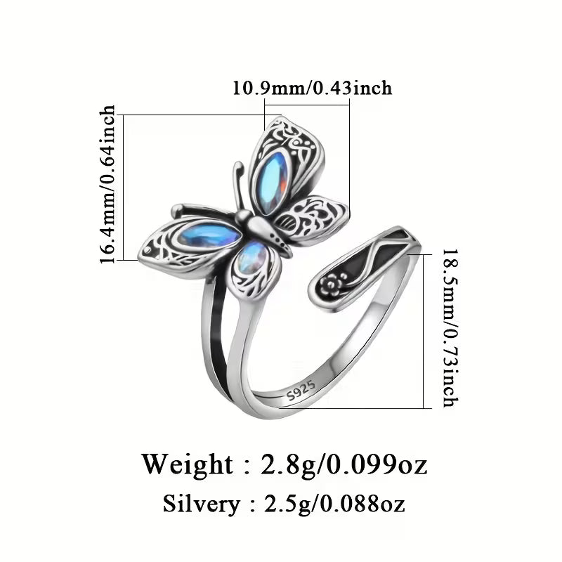 Sterling Silver Butterfly Moonstone Ring Adjustable N-T