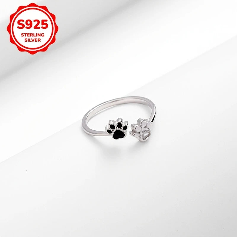 Sterling Silver Paw Prints Heart Cubic Zirconia Ring (Adjustable N-S)