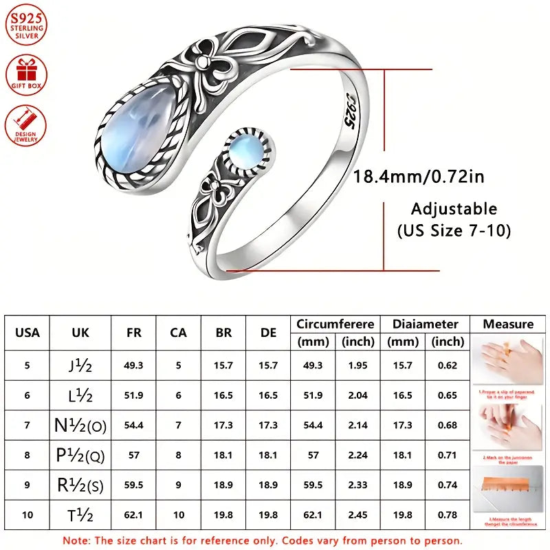 Sterling Silver Moonstone Patterned Spoon Ring (Adjustable N-T)