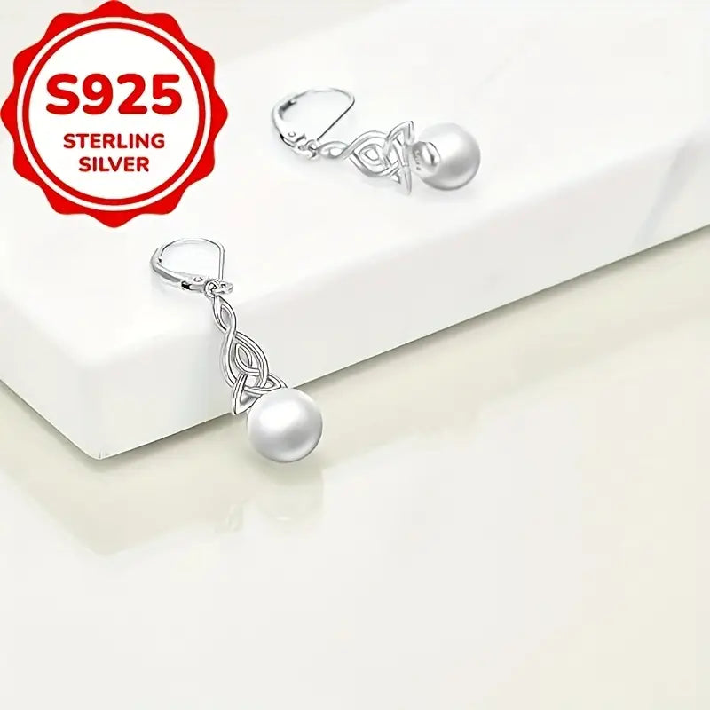 Sterling Silver Celtic Knot Pearl Drop Earrings