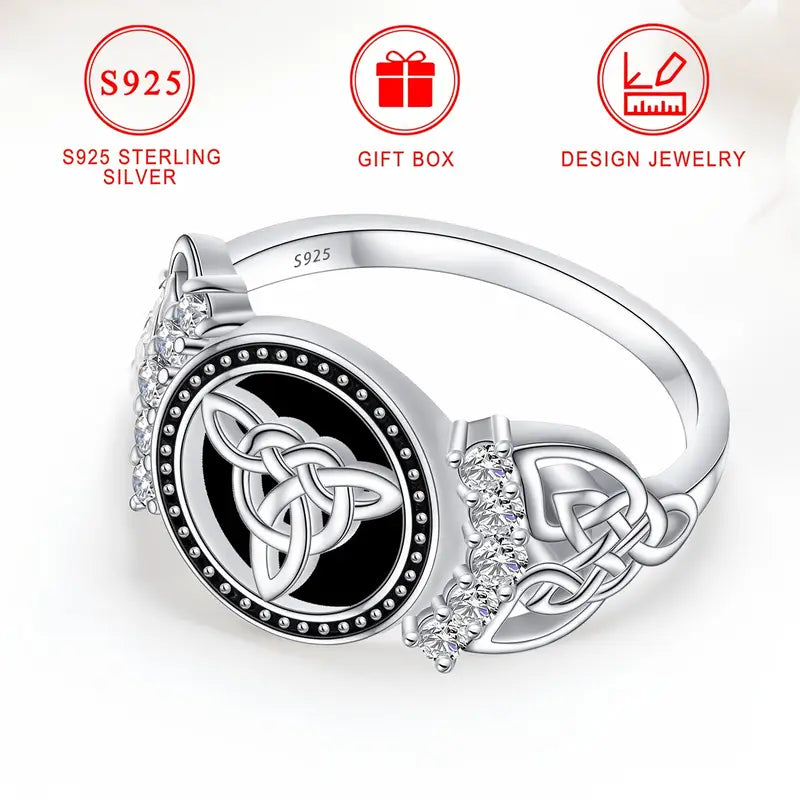 Sterling Silver Carved Celtic Knot Cubic Zirconia Ring size L 1/2, N 1/2, P, R 1/2 or T 1/2