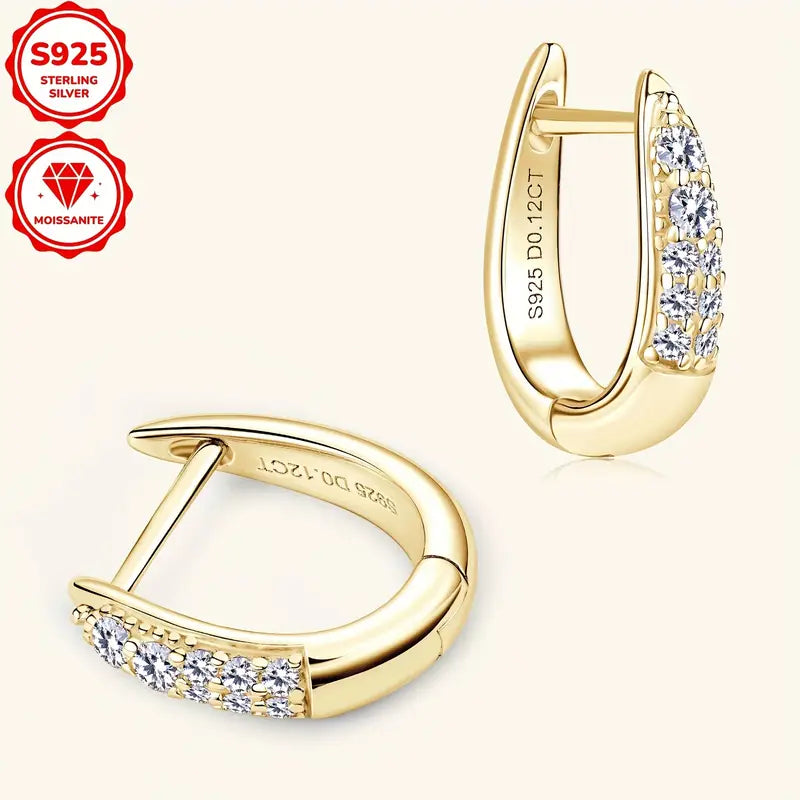 Sterling Silver Yellow Gold Plated 0.12ct White Moissanite Huggie Hoop Earrings