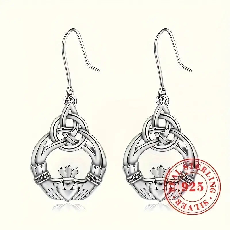 Sterling Silver Claddagh Celtic Drop Earrings