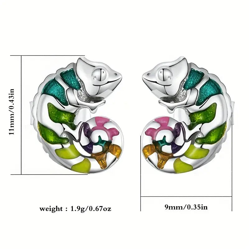 Sterling Silver Chameleon Stud Earrings