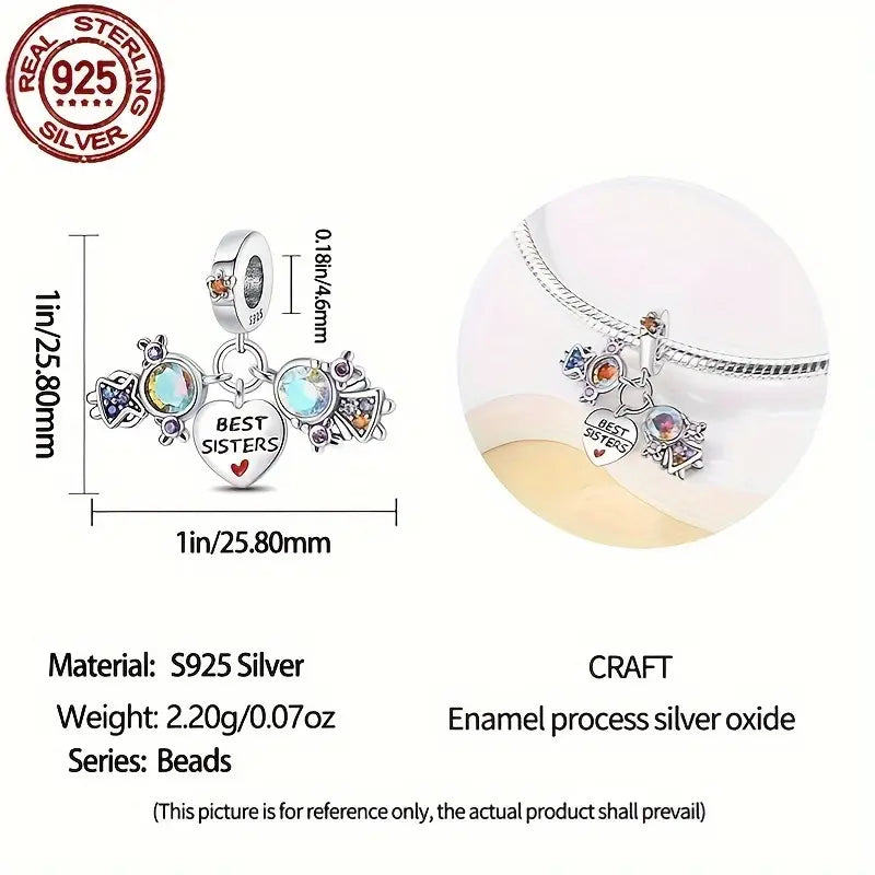 Sterling Silver 'Best Sisters' Cubic Zirconia Bead Charm