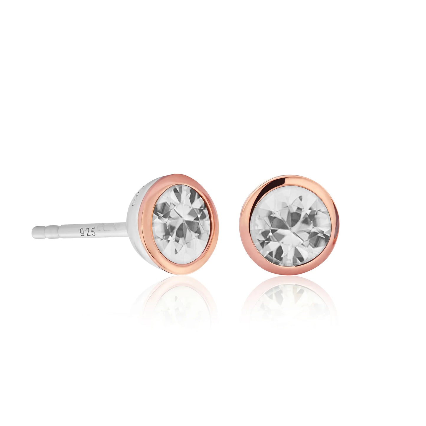 Clogau Sterling Silver & 9ct Rose Gold Zircon April Birthstone Stud Earrings