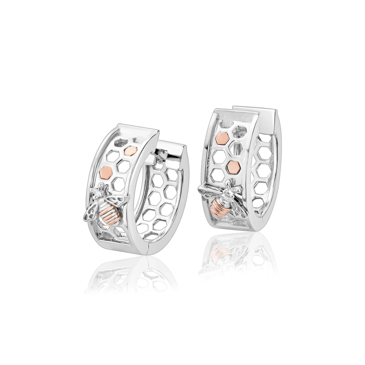 Clogau Sterling Silver & 9ct Rose Gold Honey Bee Honeycomb Creole Earrings RRP £169.00