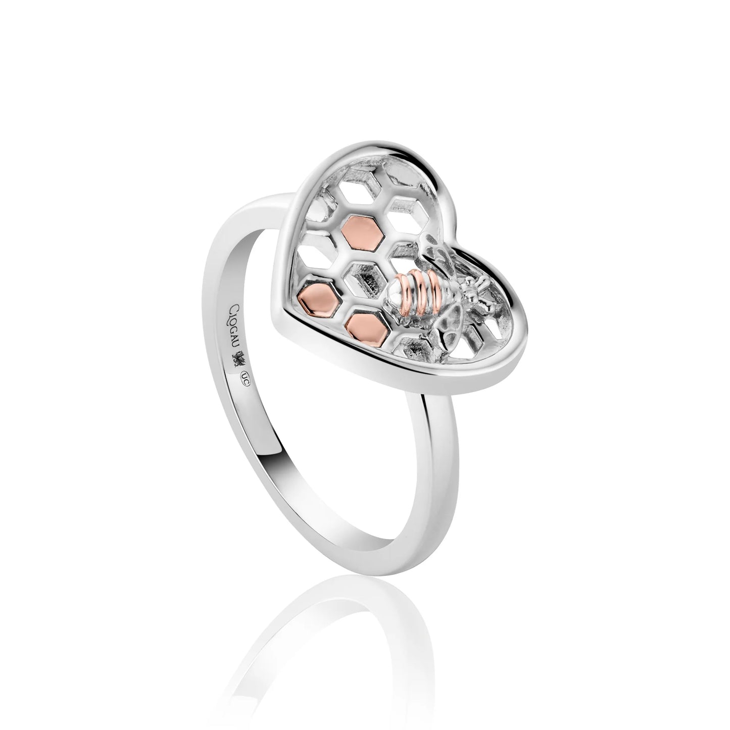 Clogau Sterling Silver & 9ct Rose Gold Honey Bee Honeycomb Heart Ring size N or P