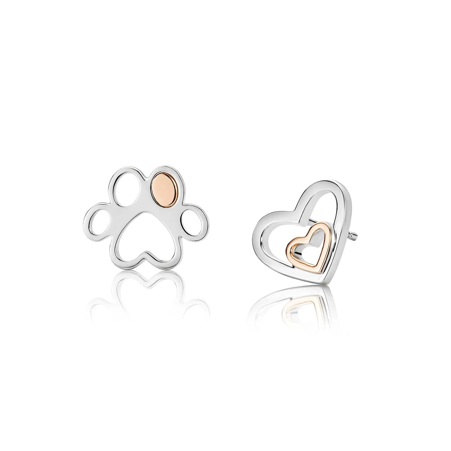 Clogau Sterling Silver & 9ct Rose Gold Paw Prints On My Heart Stud Earrings