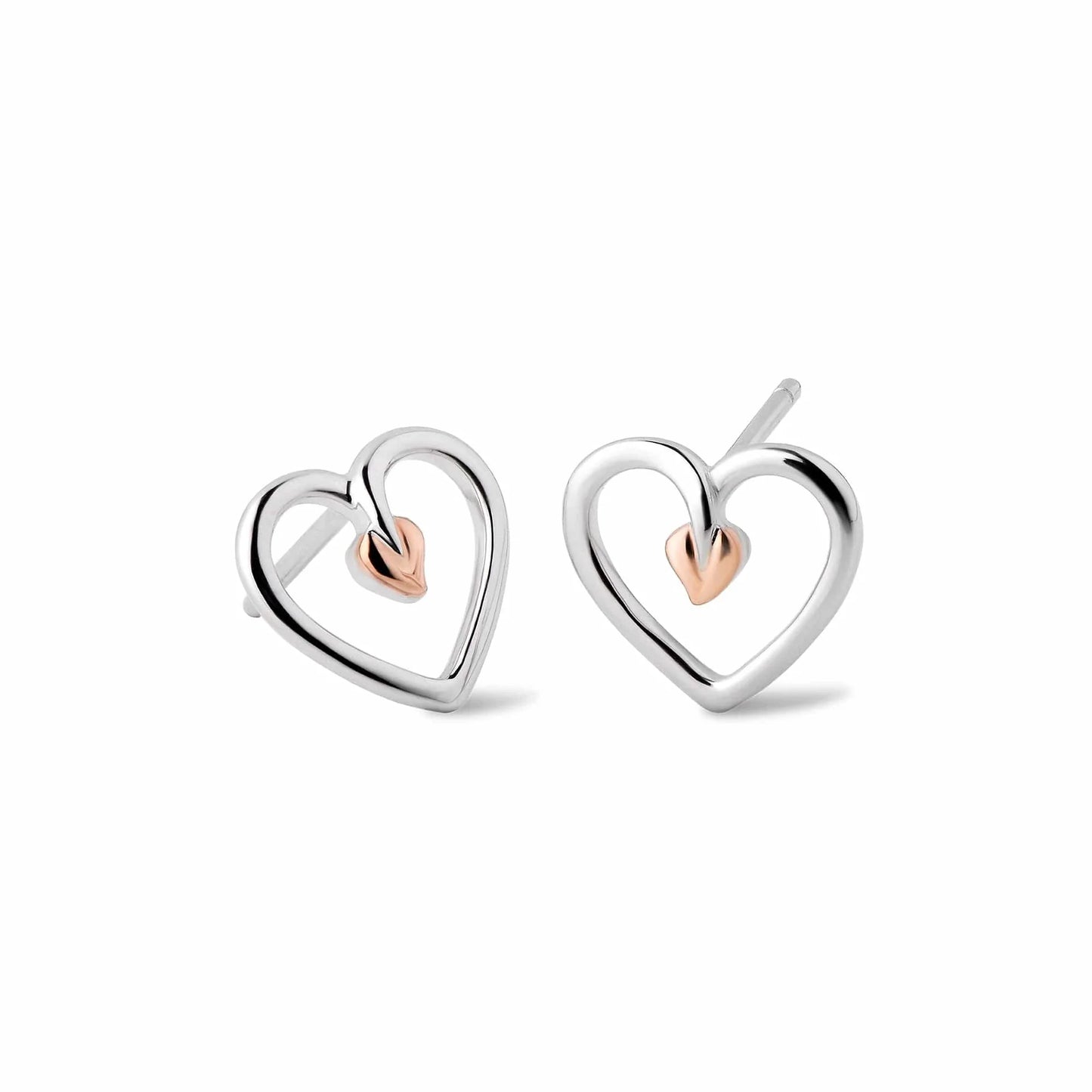 Clogau Sterling Silver & 9ct Rose Gold Tree of Life Heart Stud Earrings