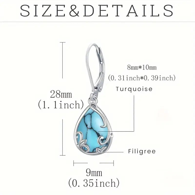 Sterling Silver Filigree Turquoise Teardrop Drop Earrings