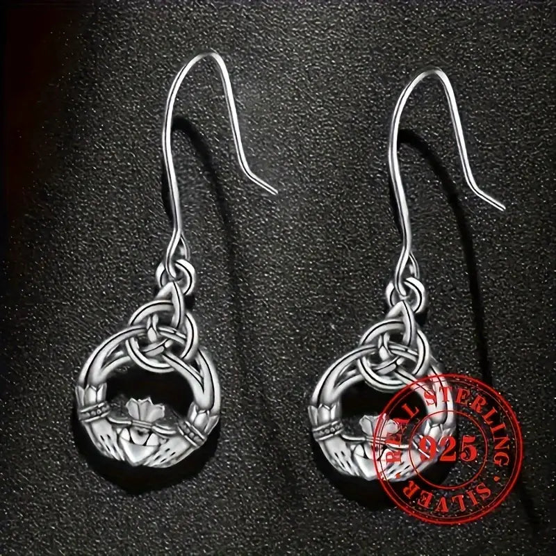 Sterling Silver Claddagh Celtic Drop Earrings