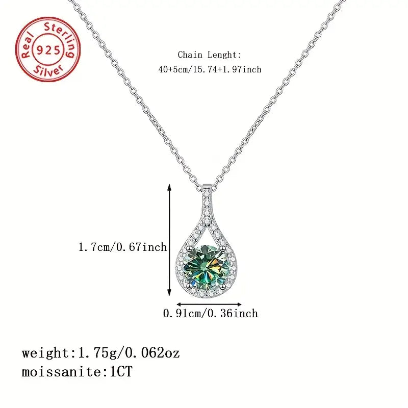 Sterling Silver 1ct Moissanite Teardrop Pendant & Chain