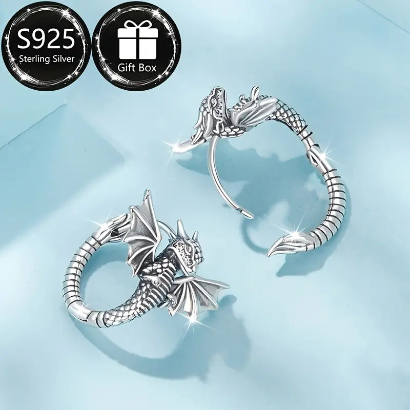 Sterling Silver Dragon Hoop Earrings