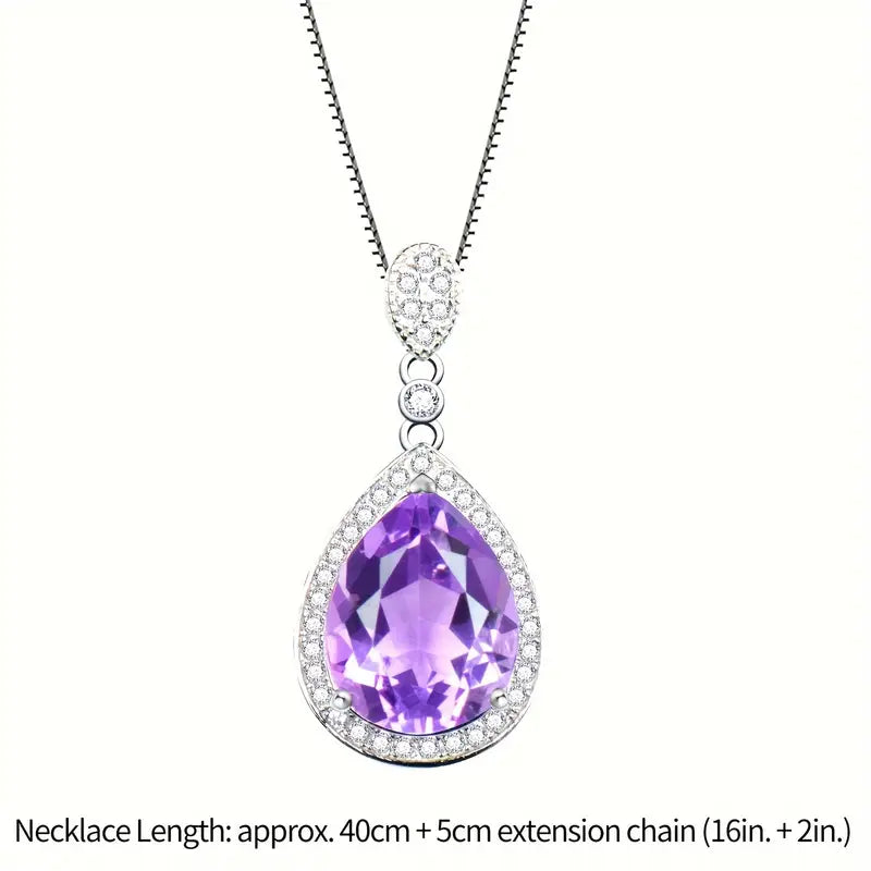 Sterling Silver Amethyst Teardrop Pendant & Chain