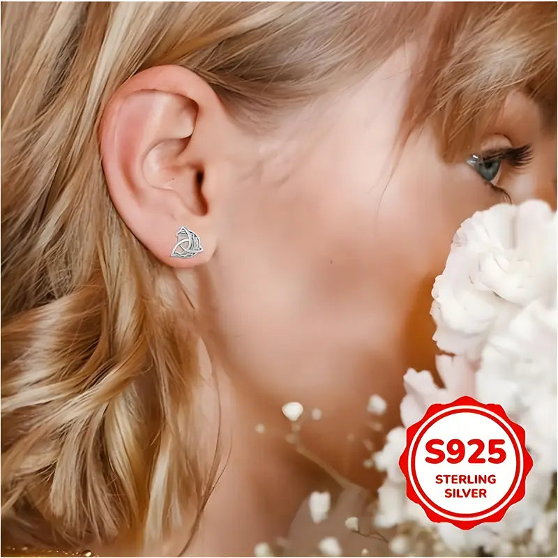 Sterling Silver Celtic Knot Crescent Moon Stud Earrings