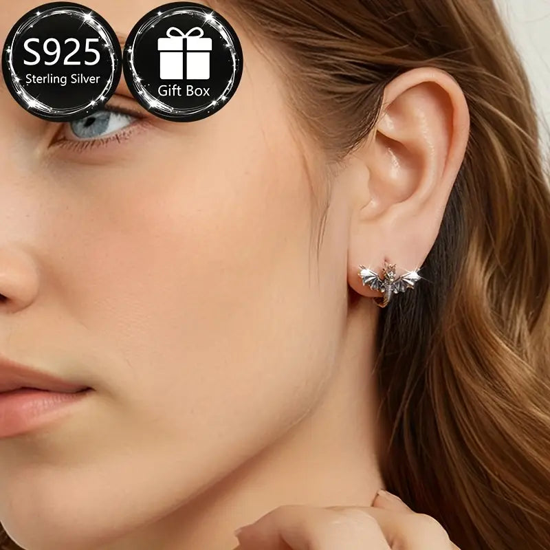 Sterling Silver Dragon Hoop Earrings