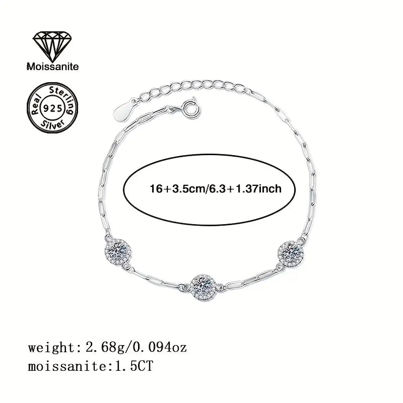 Sterling Silver 1.5ct White Moissanite Bracelet