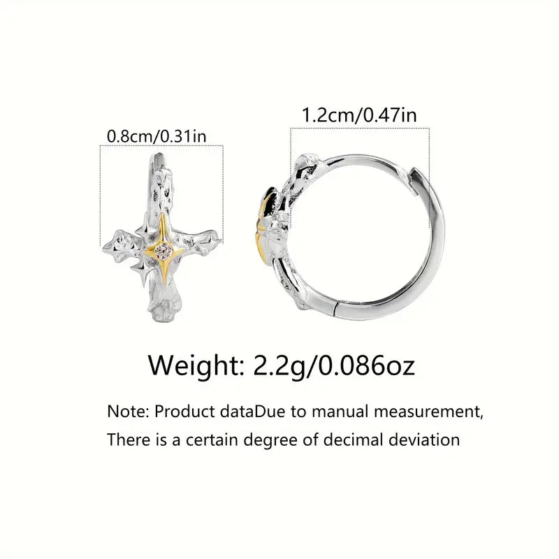 Sterling Silver Small Hoop Cubic Zirconia Cross Earrings