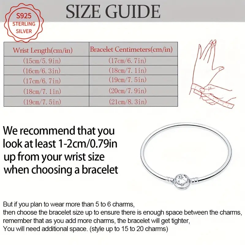 Sterling Silver Celestial Cubic Zirconia Bead Charm Bangle 17cm