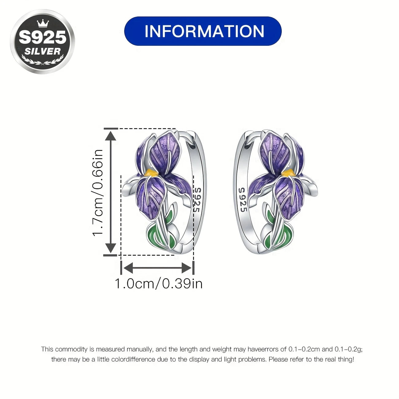 Sterling Silver Iris Flower Hoop Earrings