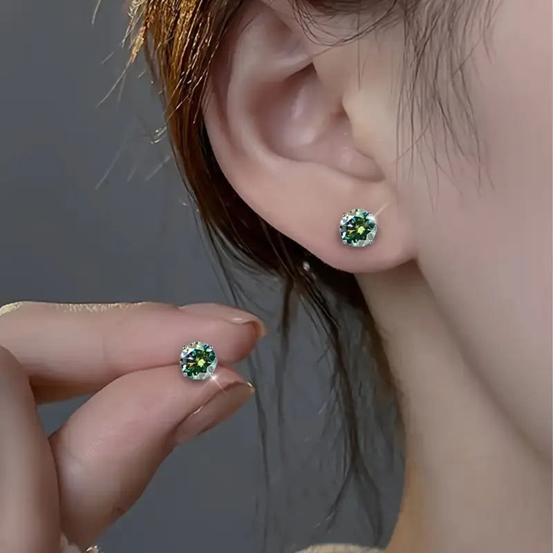 Sterling Silver 1ct Blue/Green Moissanite Stud Earrings