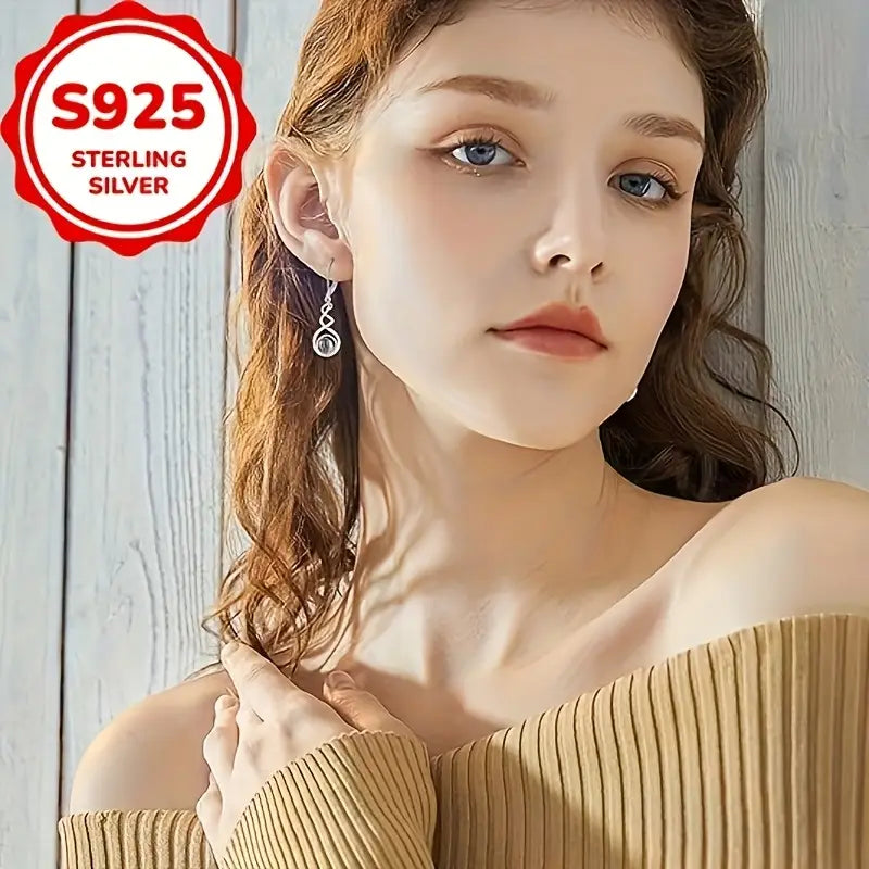 Sterling Silver Moss Agate Spiral Drop Earrings