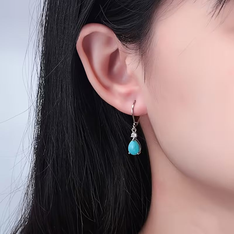 Sterling Silver Teardrop Turquoise Drop Earrings