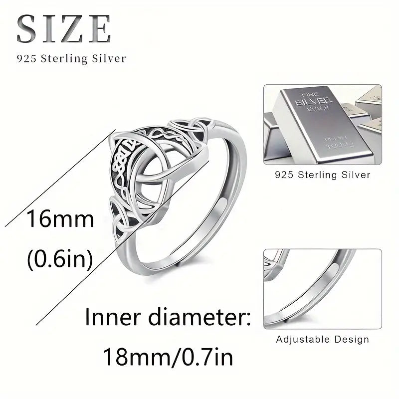 Sterling Silver Unisex Adjustable Celtic Knot Crescent Moon Ring