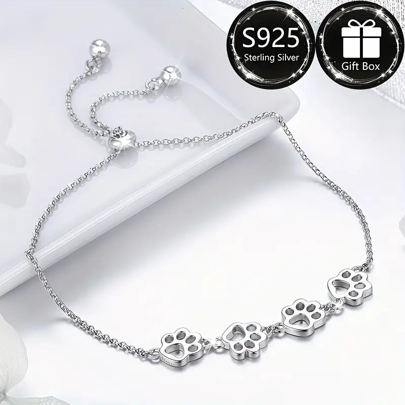 Sterling Silver Paw Prints Bracelet