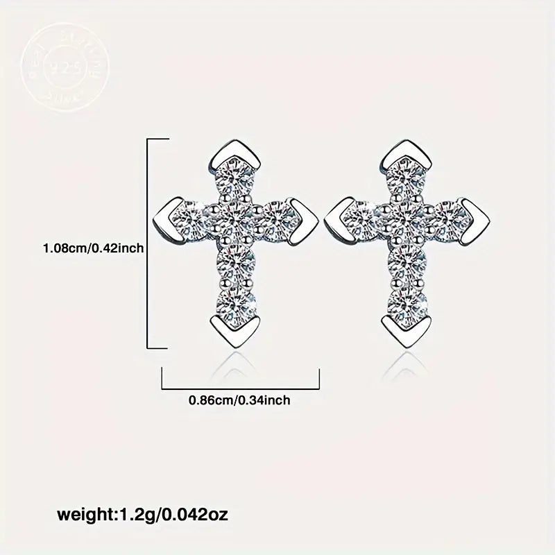 Sterling Silver Unisex White Moissanite Cross Stud Earrings