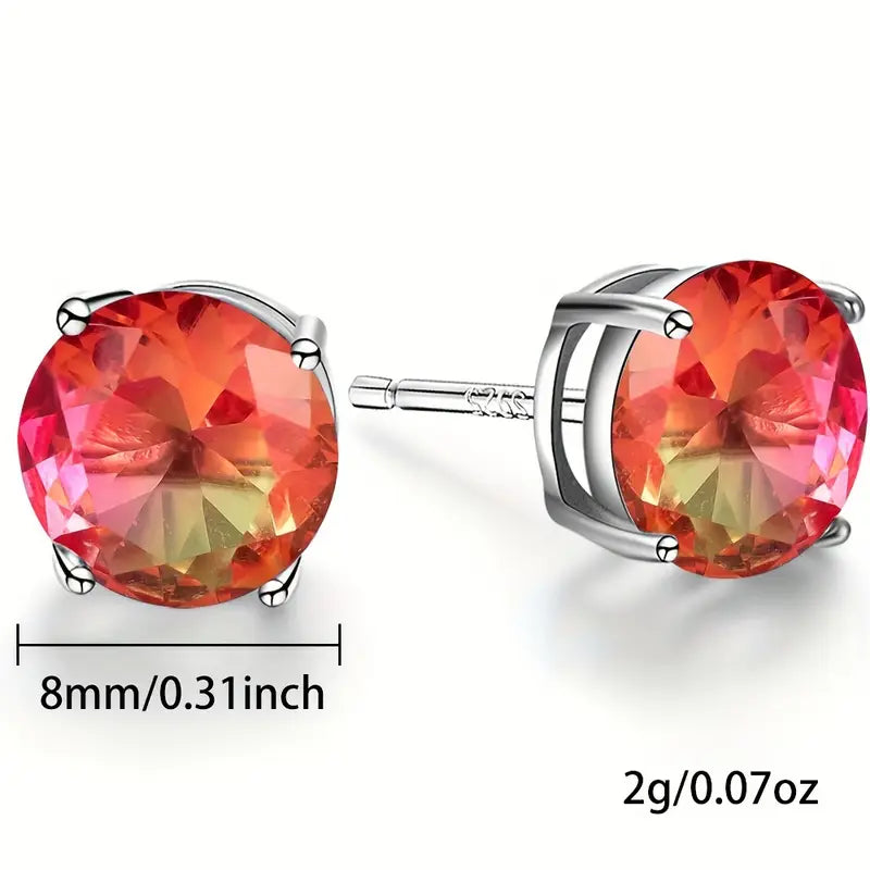 Sterling Silver Round Synthetic Multicolour Tourmaline Stud Earrings