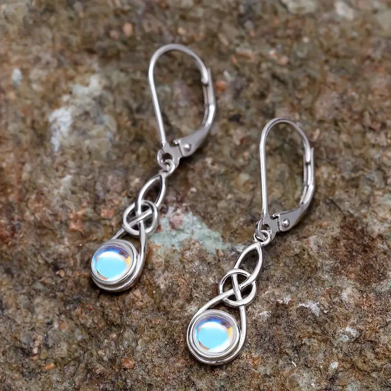 Sterling Silver Celtic Twist Moonstone Drop Earrings