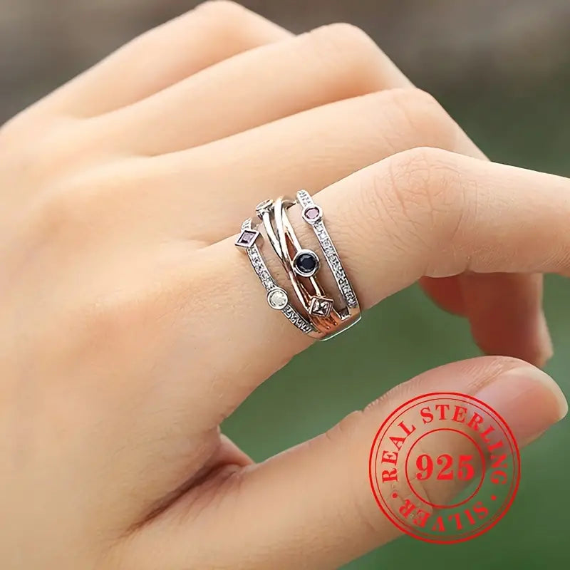 Sterling Silver Two Tone Bohemia Mixed Gem Ring size L 1/2, N 1/2, P 1/2, R 1/2, S, S 1/2 or U